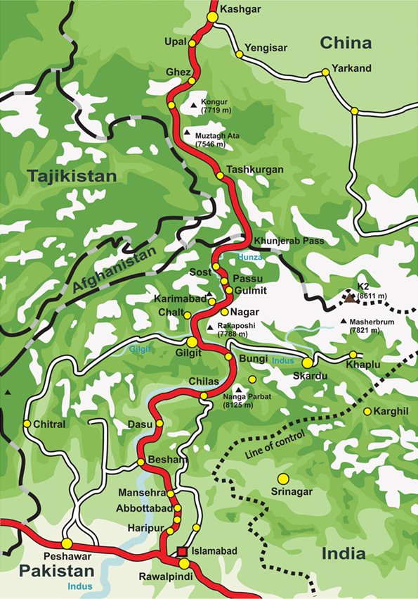 alt=Map of Karakoram Highway in China