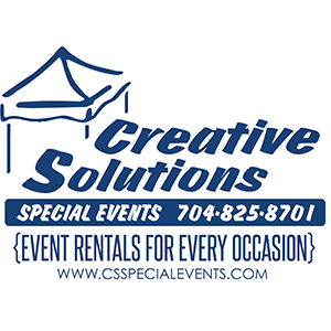 Logo of Creative Solutions with text reading "Special events 704.825.8701 {Event rentals for every occassion} www.csspecialevents.com"