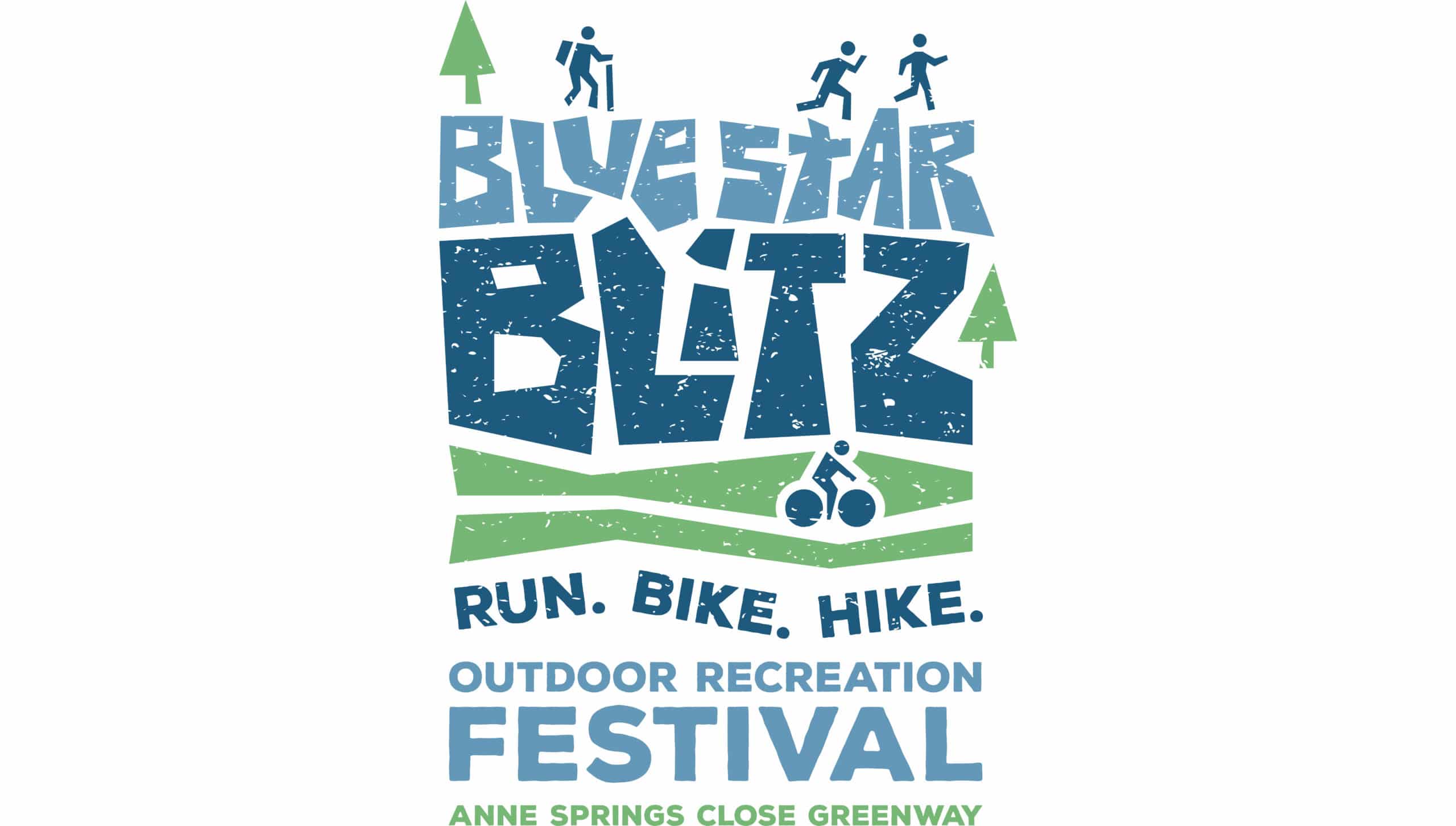 alt=Logo of the Blue Star Blitz with text reading "Outdoor recreation festival, Anne Springs Close Greenway"