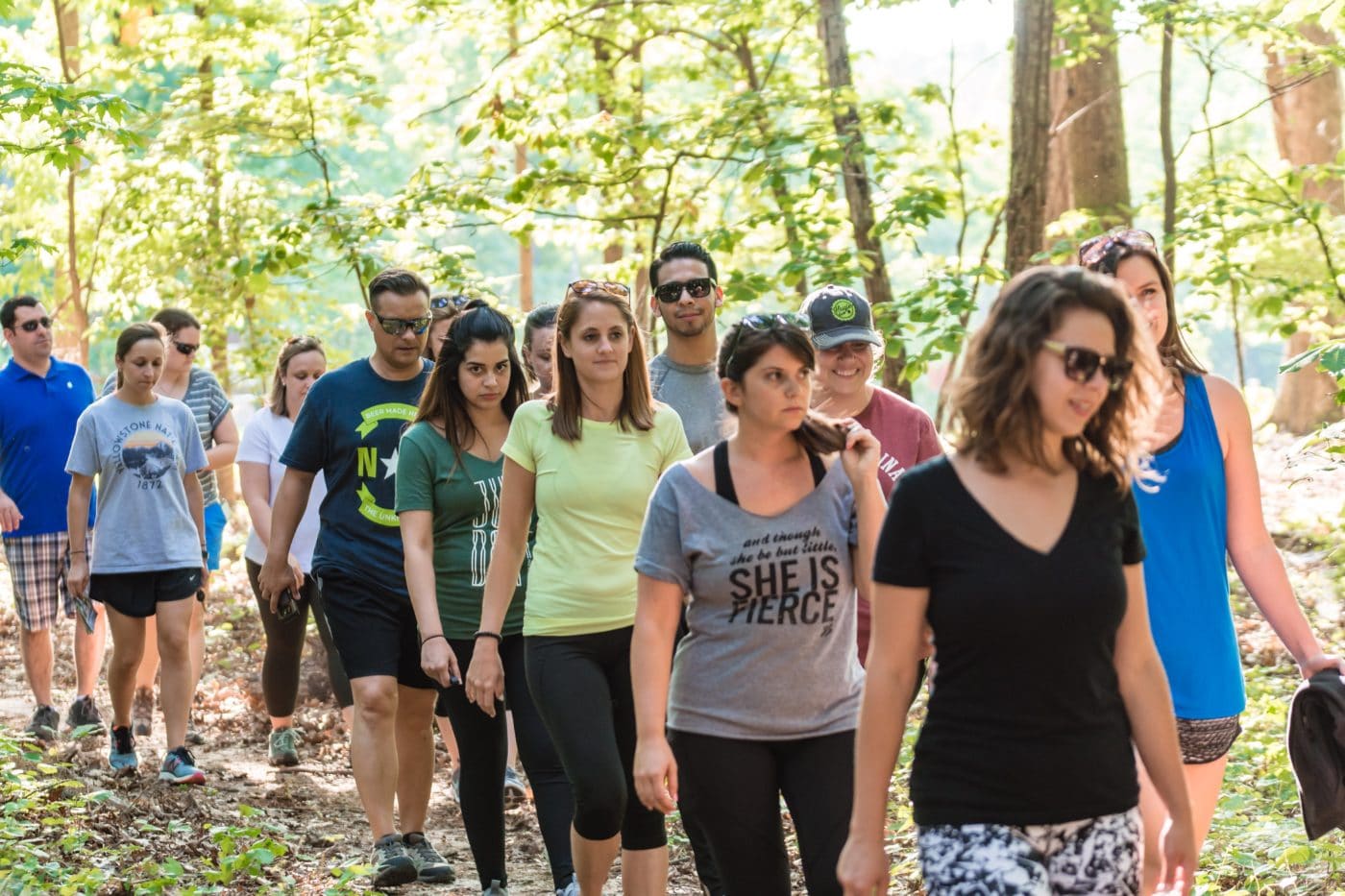 Photo of people walking the trails of the Anne Springs Close Greenway