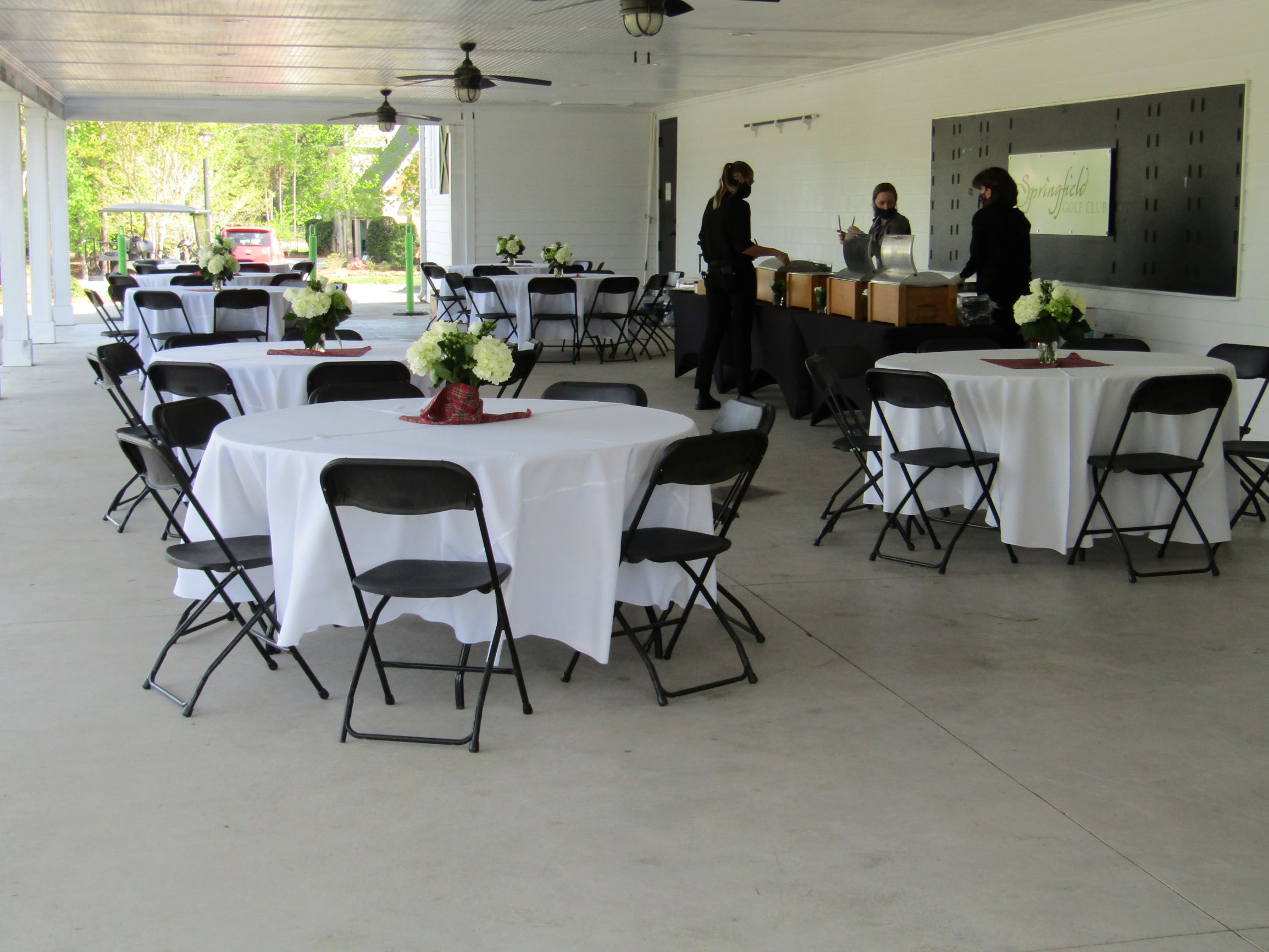 Photo of tables set at Springfield Golf Club's Pavilion