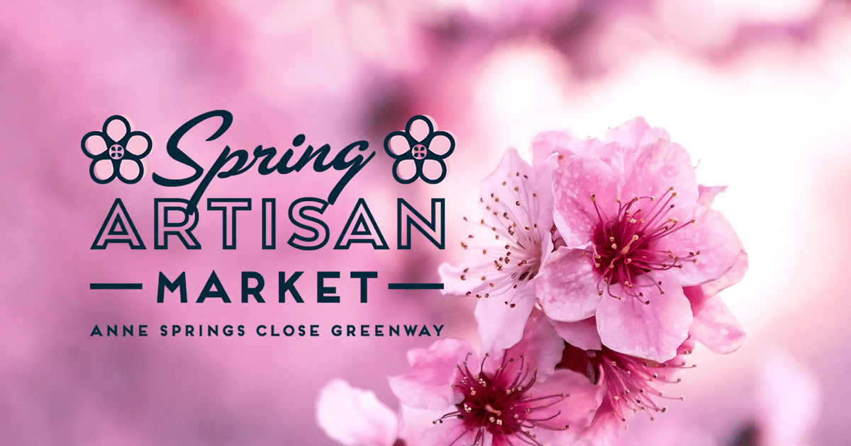 alt=Spring Artisan Market logo with peach tree flowers from the Anne Springs Close Greenway