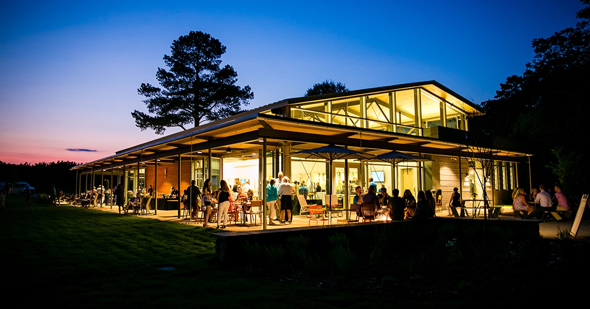 alt=Nighttime photo of the Gateway Canteen