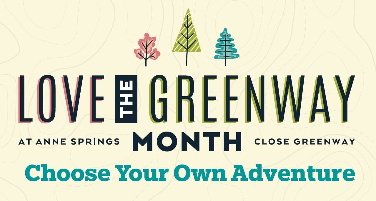 alt=Logo of Love the Greenway Month with text reading "Choose Your Own Adventure"