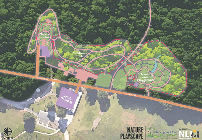 Map of the Anne Springs Close Greenway's plan for the Schroering Forest Playground