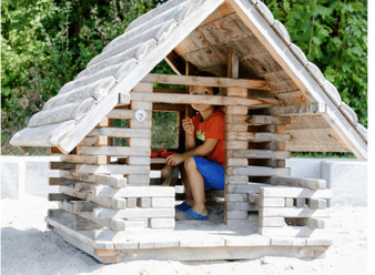 Sample image of play house by German play equipment designer and constructor, Richter Spielgeräte via APE Studio, Inc.
